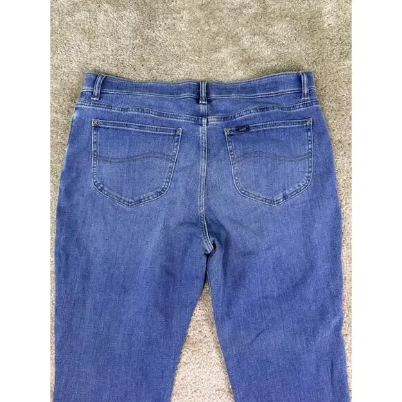 Lee Slim Fit Straight Leg Mid Rise Jeans Womens 14 Blue Denim Dark Wash D233 - Picture 5 of 14